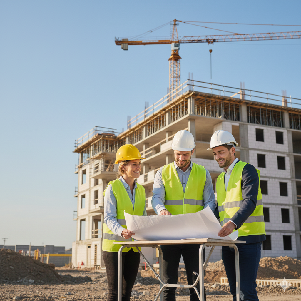 Bauherren an der Baustelle